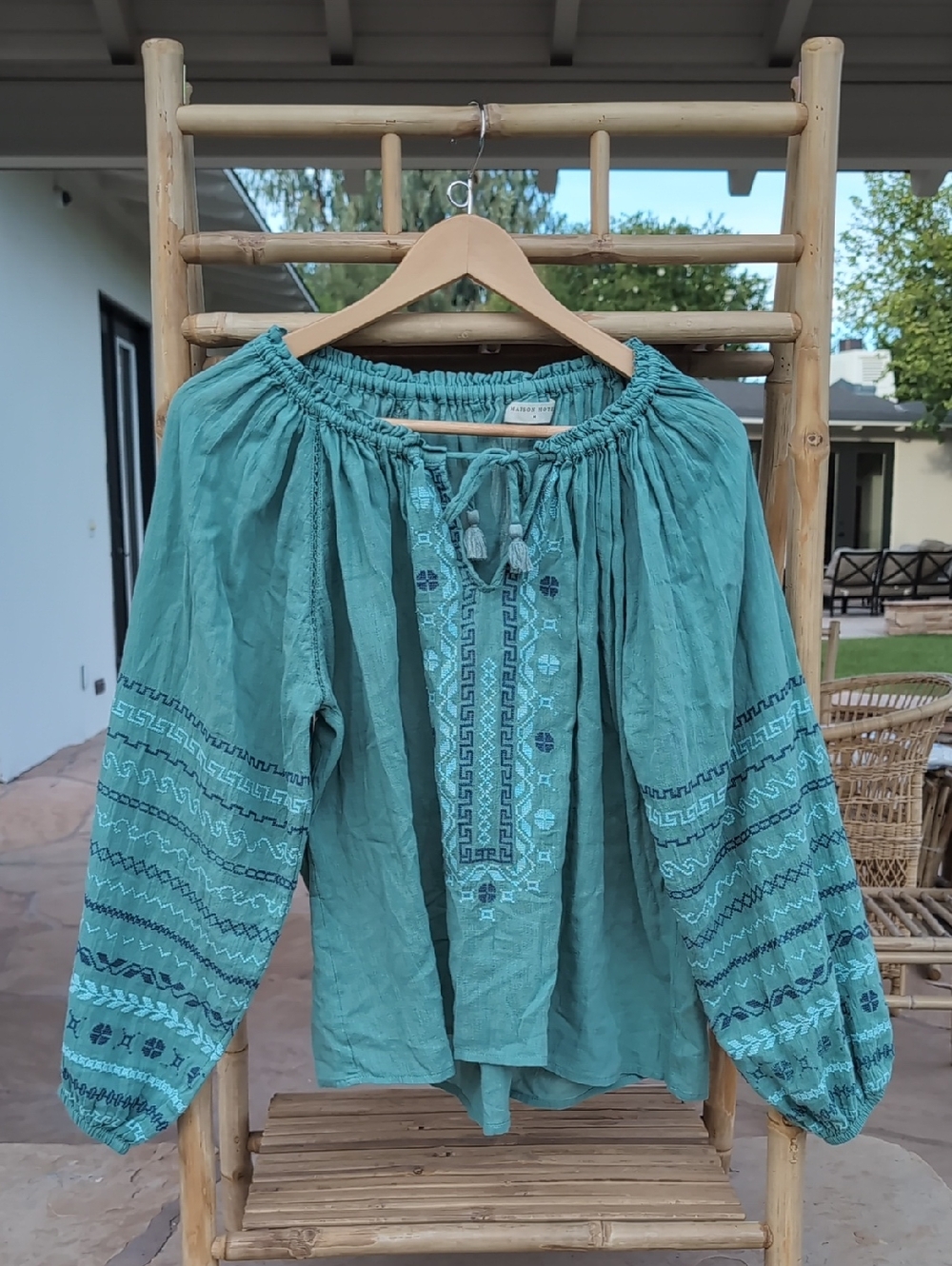 Maison Hotel Sybille Embroidered Blouse in Teal 100% Cotton - Picture 5 of 7